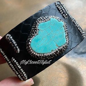 Anthropologie Turquoise Snake Black Leather Cuff!!